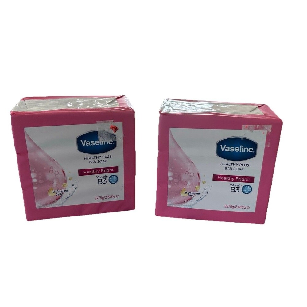 Vaseline Healthy Plus Bar Soap, Bright Vitamin B3 3/bar Pack (3x75g) *LOT OF 2*